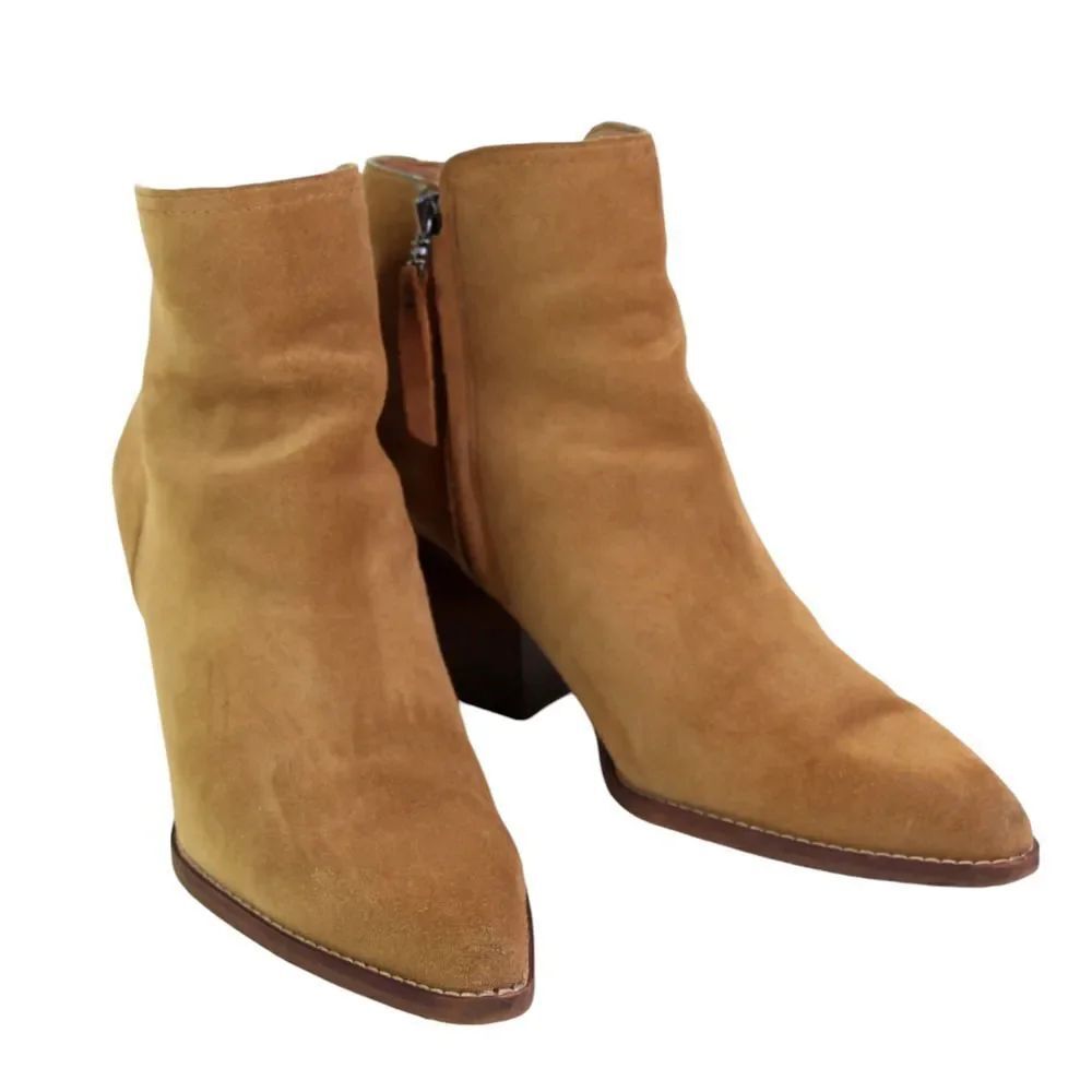 Sam Edelman TAN BROWN REAL LEATHER SUEDE MID HEEL POINTED ZIP ANKLE BOOTS Sz 9M
